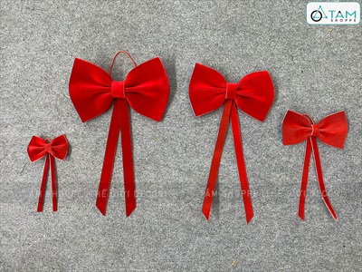 Nơ đỏ Bitis phun nhung 2 cánh - 1 lớp [Đứng form - Nhiều cỡ] PK-NO-07